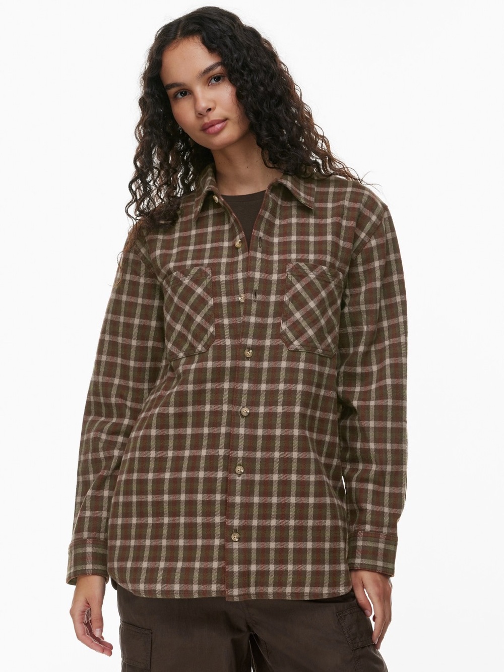 Aritzia TNA Plaid Flannel Oversized Button Down Shirt Large